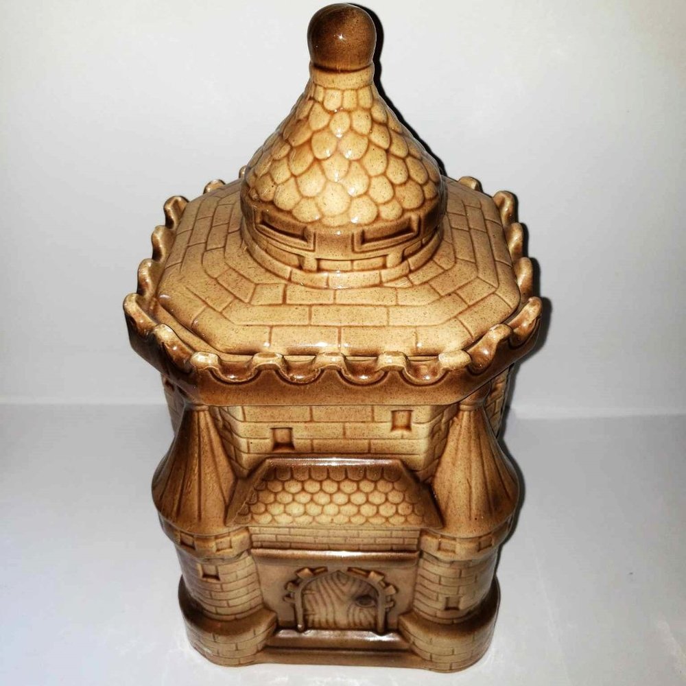 Vintage MCM Royal Sealy Japan Castle Medieval Brown Cookie Jar